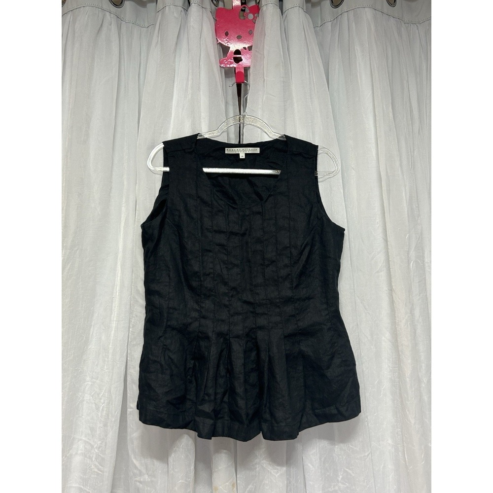 Robert Kitchen Canada Linen Pintuck Top Women's Size Large Sleeveless Pleated